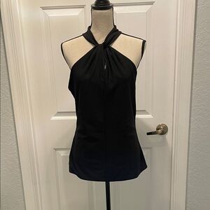 White House Black Market Black Twist-Neck Halter Blouse